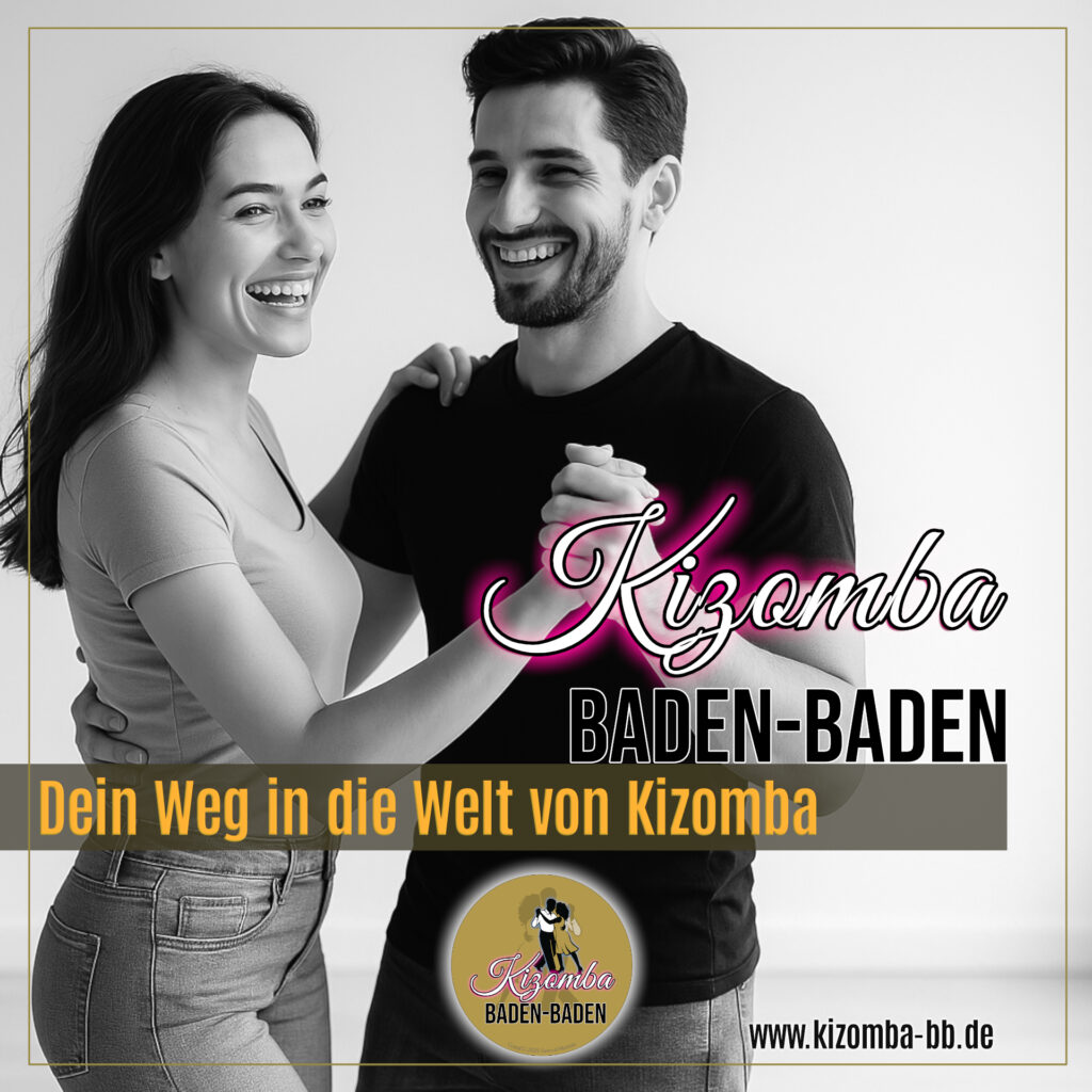 Lachendes Paar tanzt Kizomba im Studio – offizielles Motiv von Kizomba Baden-Baden.