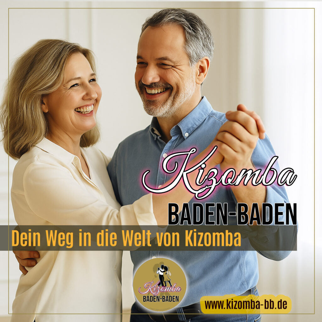 Lachendes Paar tanzt Kizomba im Studio – offizielles Motiv von Kizomba Baden-Baden.