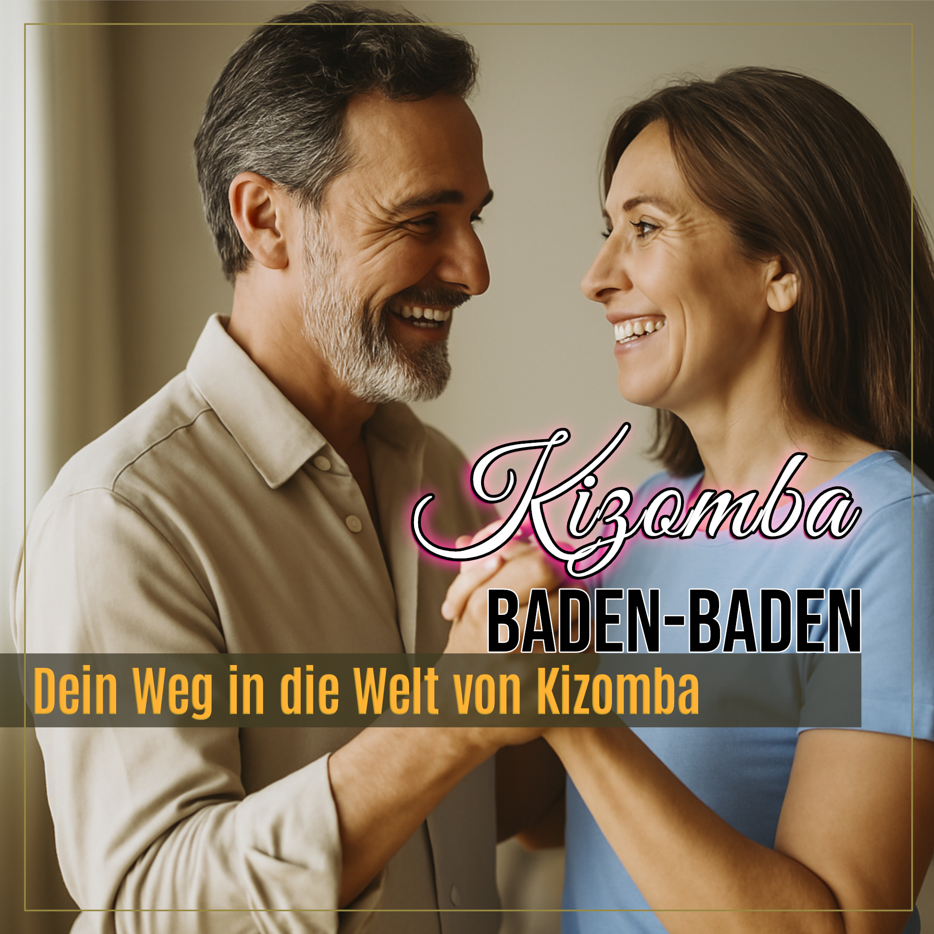Lachendes Paar tanzt Kizomba im Studio – offizielles Motiv von Kizomba Baden-Baden.
